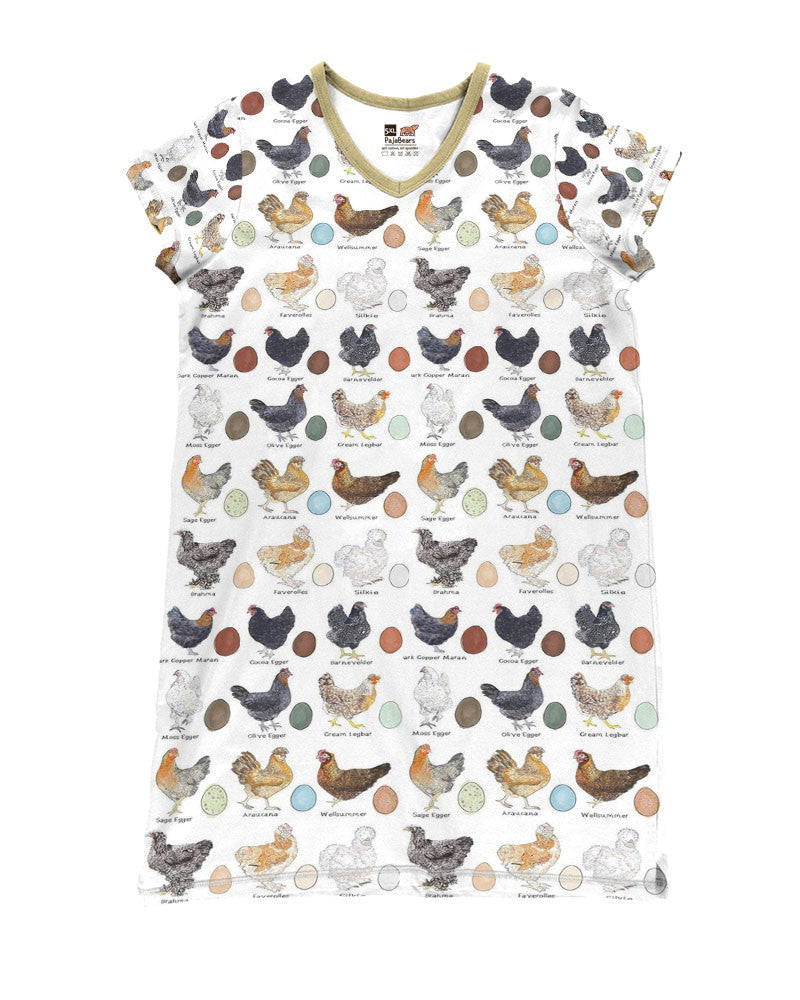 Chicken Shineful® V-Neck Nightshirts Color Off Eggs Hc2