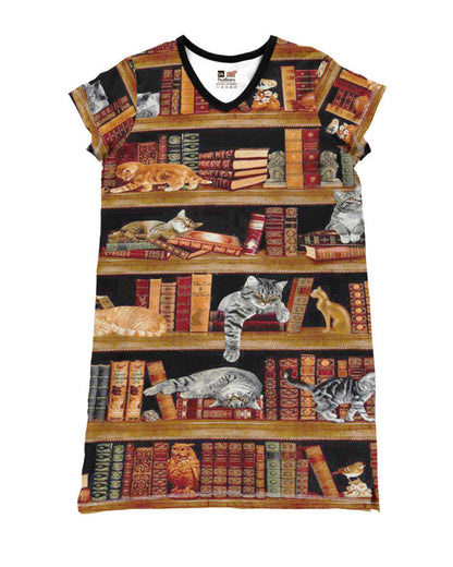 Cat Bookshelf V-Neck Shineful® Nightshirt Hm8 Nightshirts