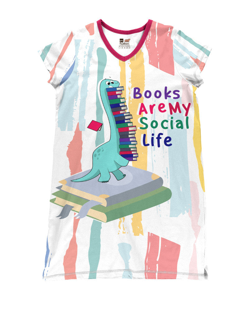 Book Shineful® V-Neck Women’s Nightshirts Books Are My Social Life Efficient Nl09 Nightshirt