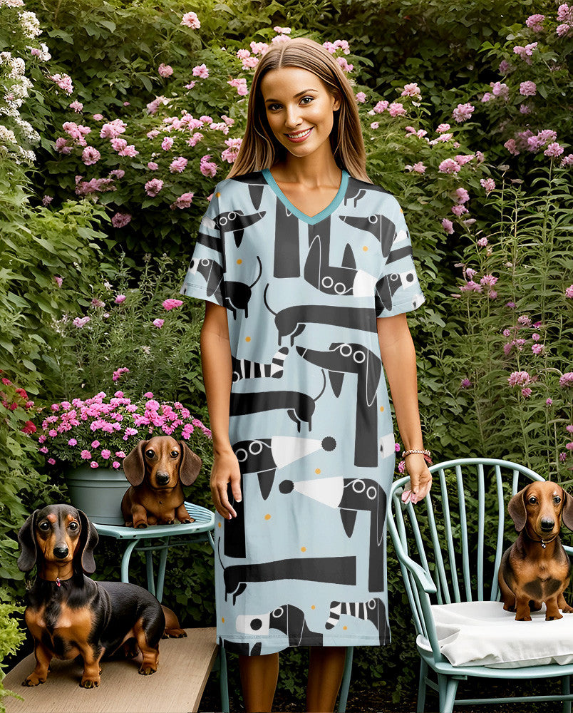 Dachshund Shineful® V-Neck Nightshirts Amazing Mn8