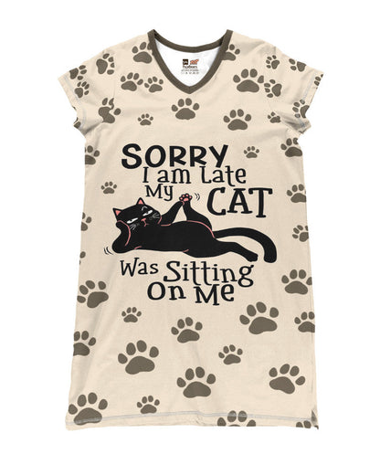 Cat Shineful® V-Neck Women’s Nightshirts My Cat Was Sitting On Me Efficient Nl09