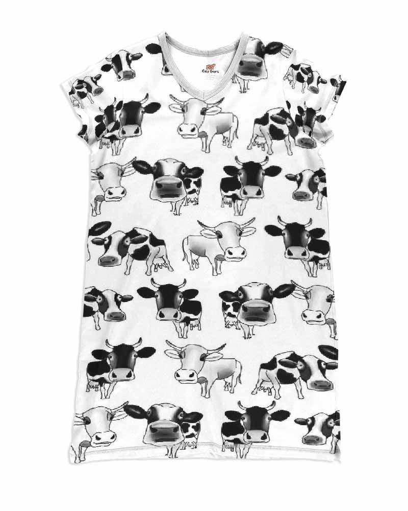 Cow Shineful® V-Neck Women’s Nightshirts Black And White Cows Qa55