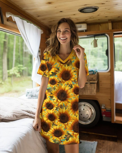 Sunflower Shineful® V-Neck Nightshirts Lovely Tl10