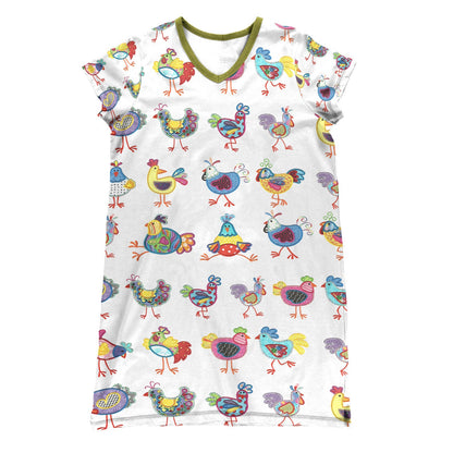 Chicken Shineful® V-Neck Nightshirts Doodle Drawing Tl10