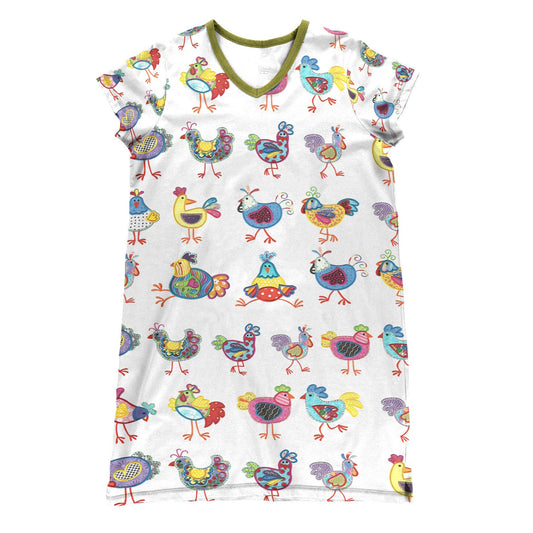 Chicken Shineful® V-Neck Nightshirts Doodle Drawing Tl10