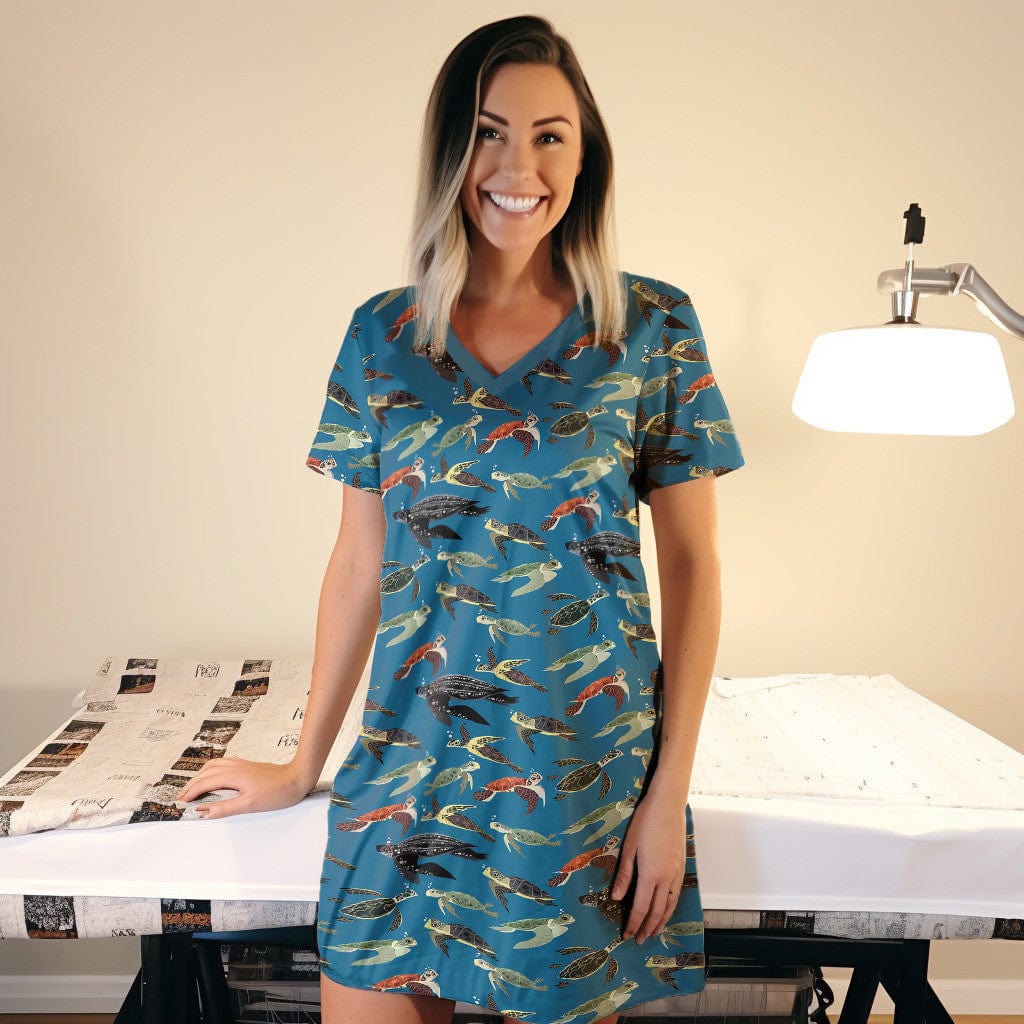 Turtle Shineful® V-Neck Nightshirts Under The Sea Tl10