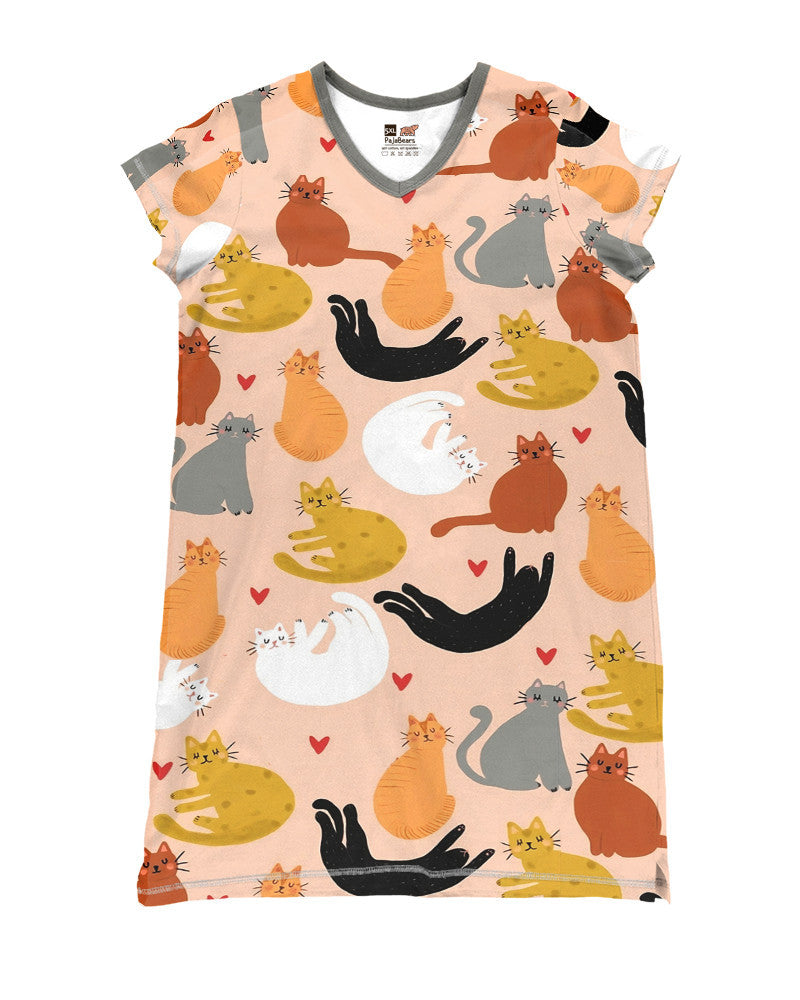 Cat Shineful® V-Neck Nightshirts Funny Mn8