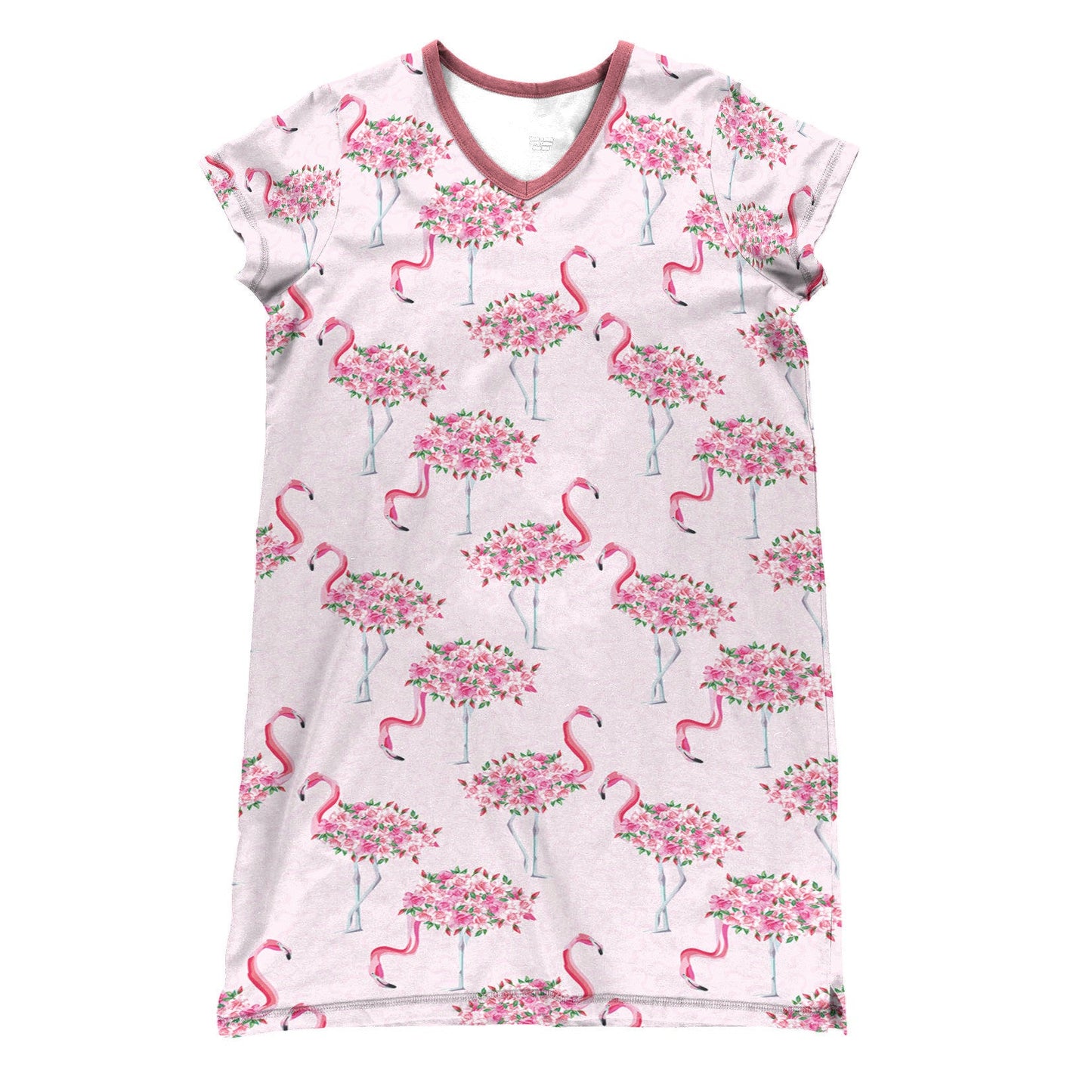 Flamingo Shineful® V-Neck Nightshirts Flower Covered Tl10