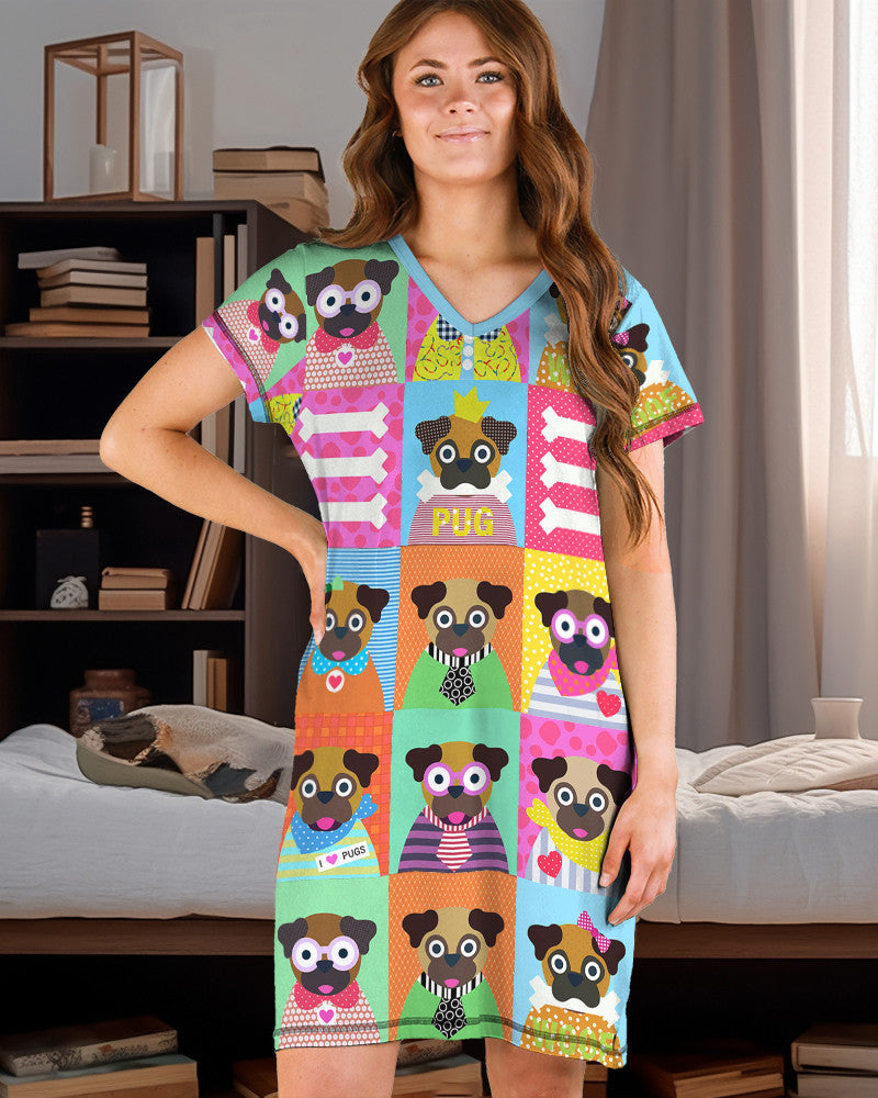 Pug V-Neck Shineful® Nightshirt Just A Girl Who Loves Hm8 Nightshirts