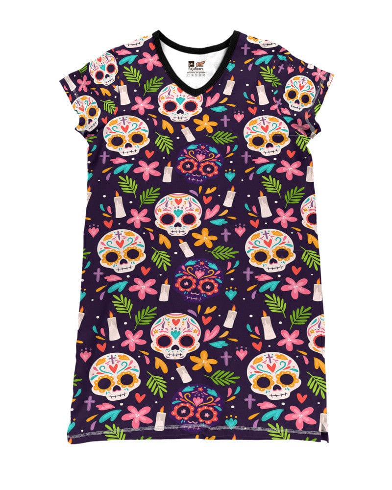 Skull Shineful® V-Neck Nightshirts Dia De Muertos 03 Hg23