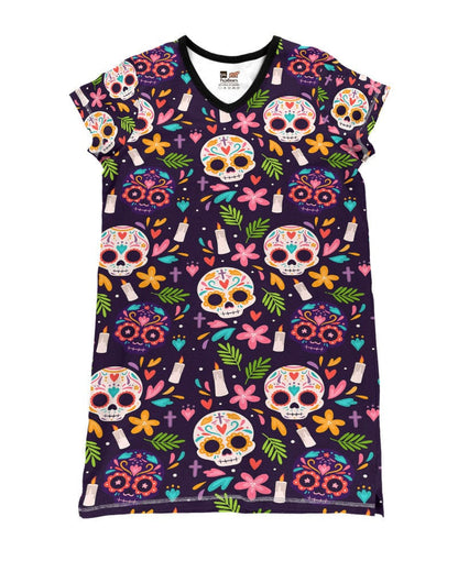 Skull Shineful® V-Neck Nightshirts Dia De Muertos 03 Hg23