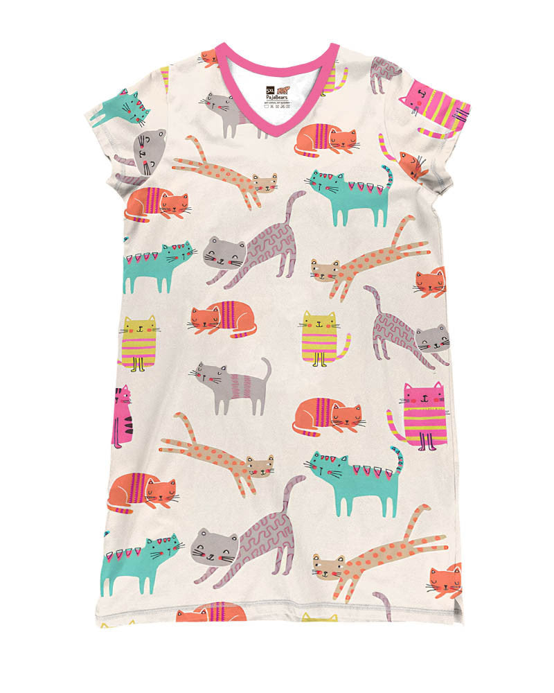 Cat Shineful® V-Neck Nightshirts Colorful Lk8 Nightshirt