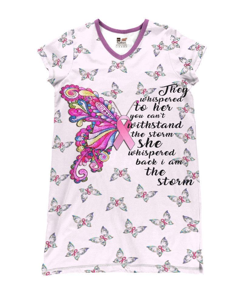 Butterfly Shineful® V-Neck Nightshirts Breast Cancer Awareness Nk07