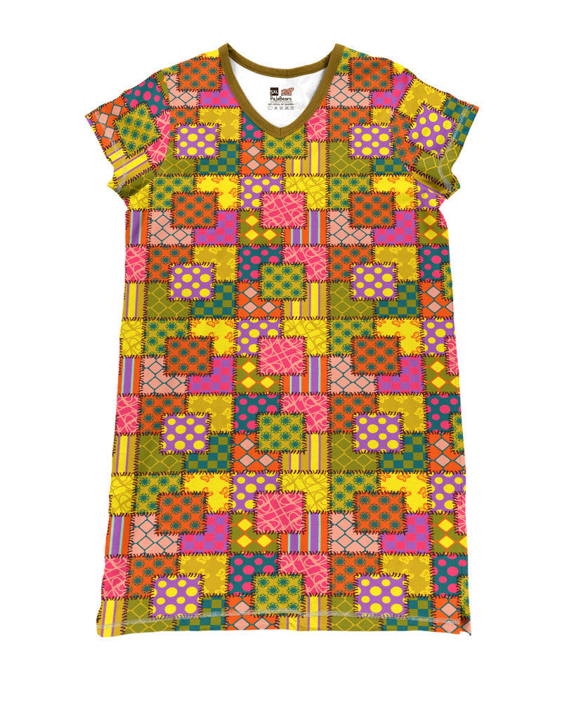 Quilt Shineful® V-Neck Nightshirts Colorful Nk07