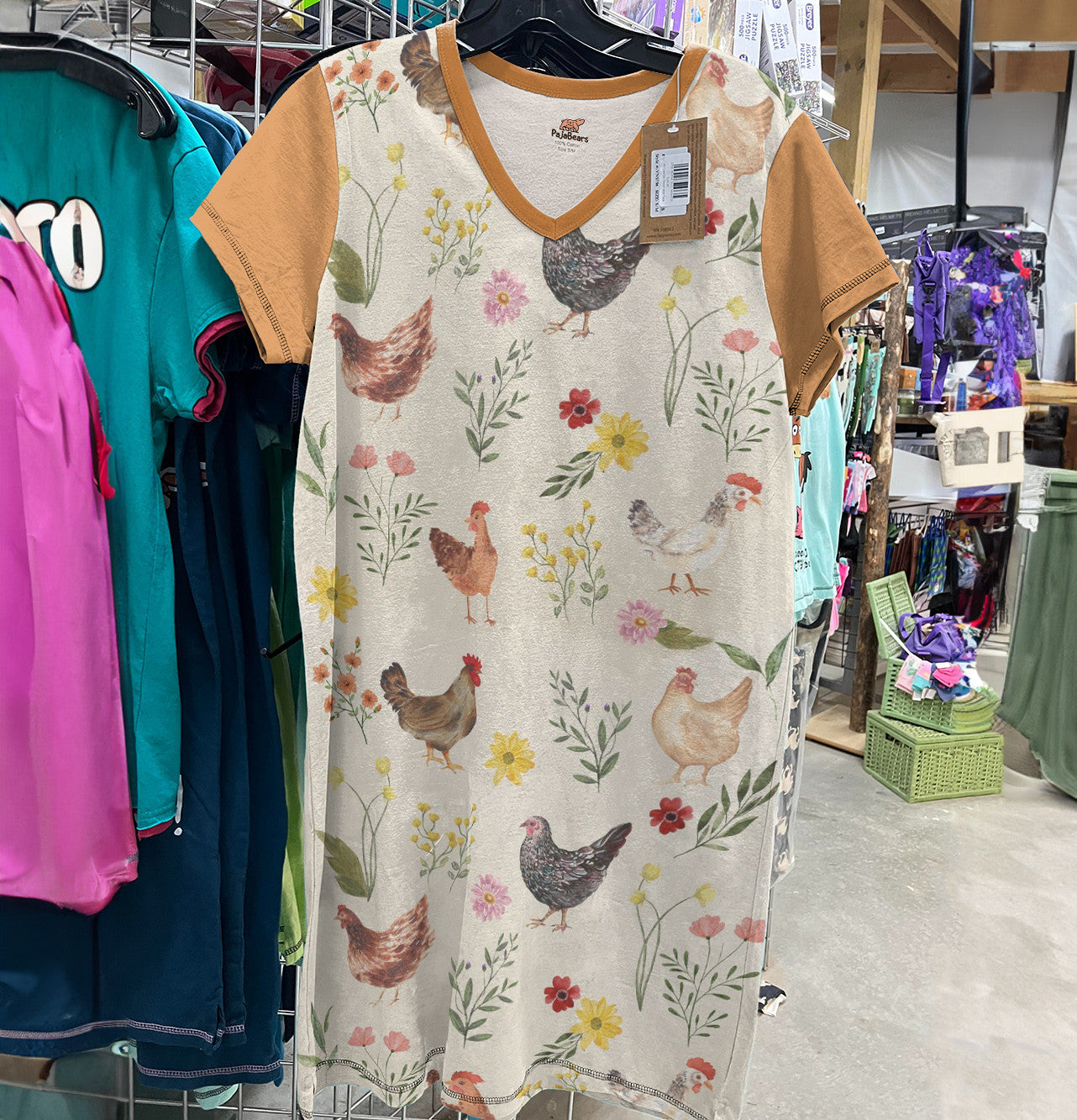 Chicken Shineful® V-Neck Nightshirts Chickens And Flowers Lk8 Nightshirt