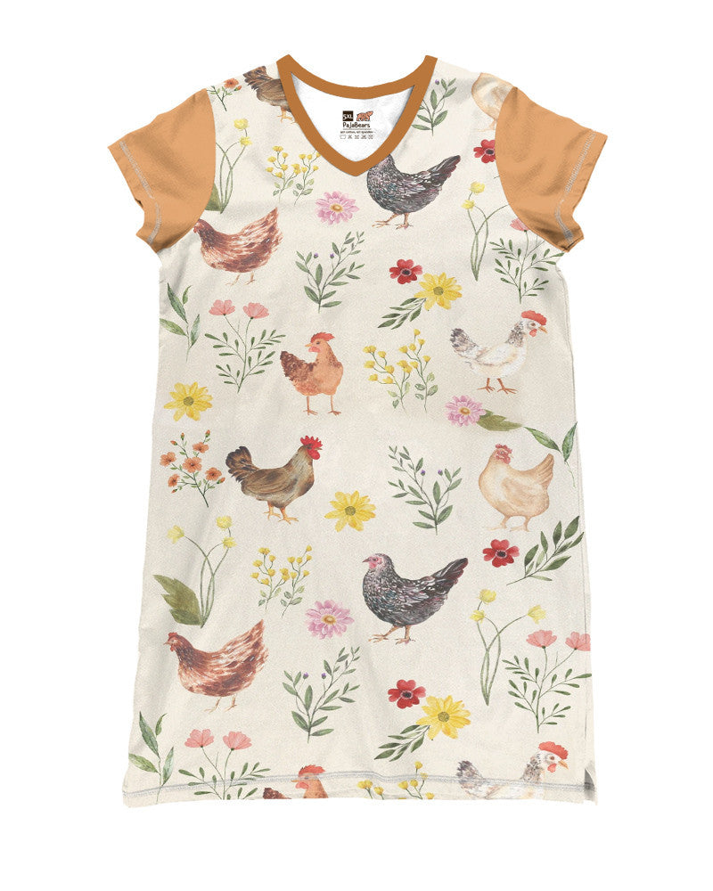 Chicken Shineful® V-Neck Nightshirts Chickens And Flowers Lk8 Nightshirt