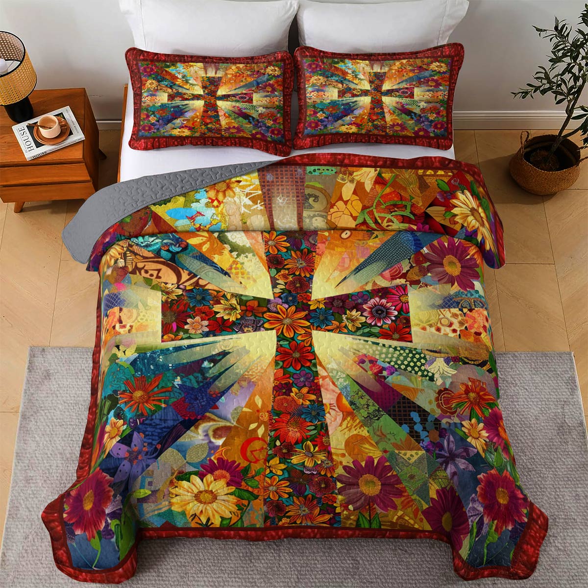 Shineful All Season Quilt 3-Piece Set God Flowers Love