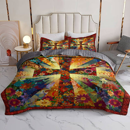 Shineful All Season Quilt 3-Piece Set God Flowers Love