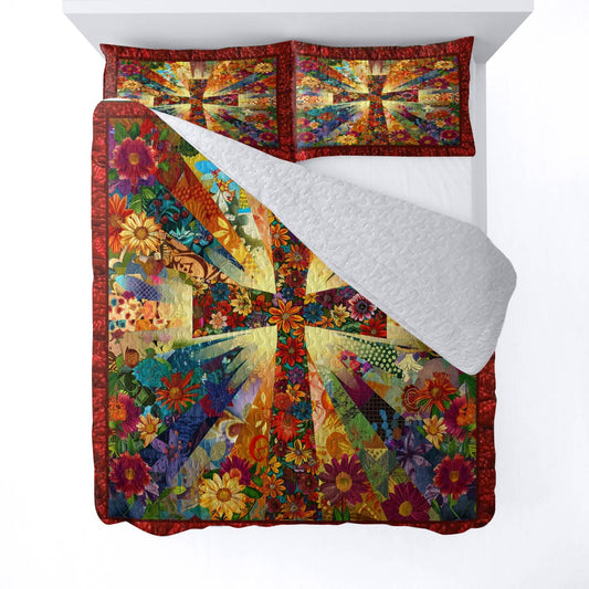 Shineful All Season Quilt 3-Piece Set God Flowers Love