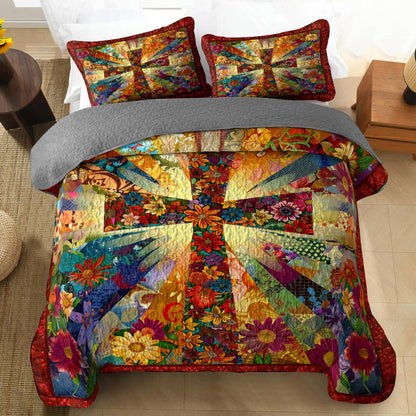 Shineful All Season Quilt 3-Piece Set God Flowers Love