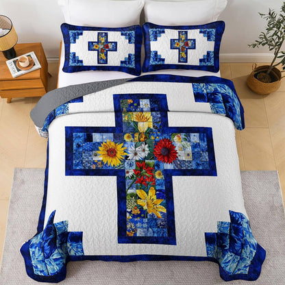 Shineful All Season Quilt 3-Piece Set God Gorgeous Flowers Love