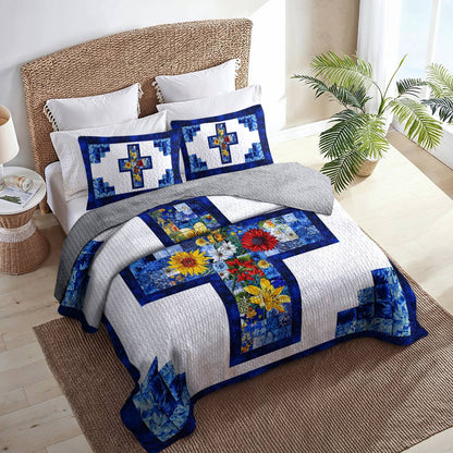 Shineful All Season Quilt 3-Piece Set God Gorgeous Flowers Love