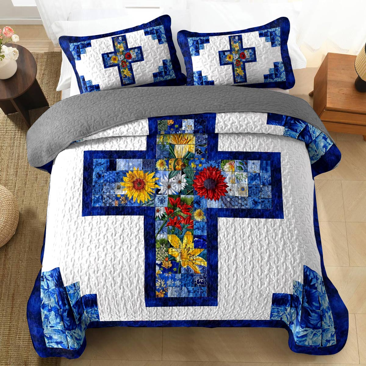 Shineful All Season Quilt 3-Piece Set God Gorgeous Flowers Love