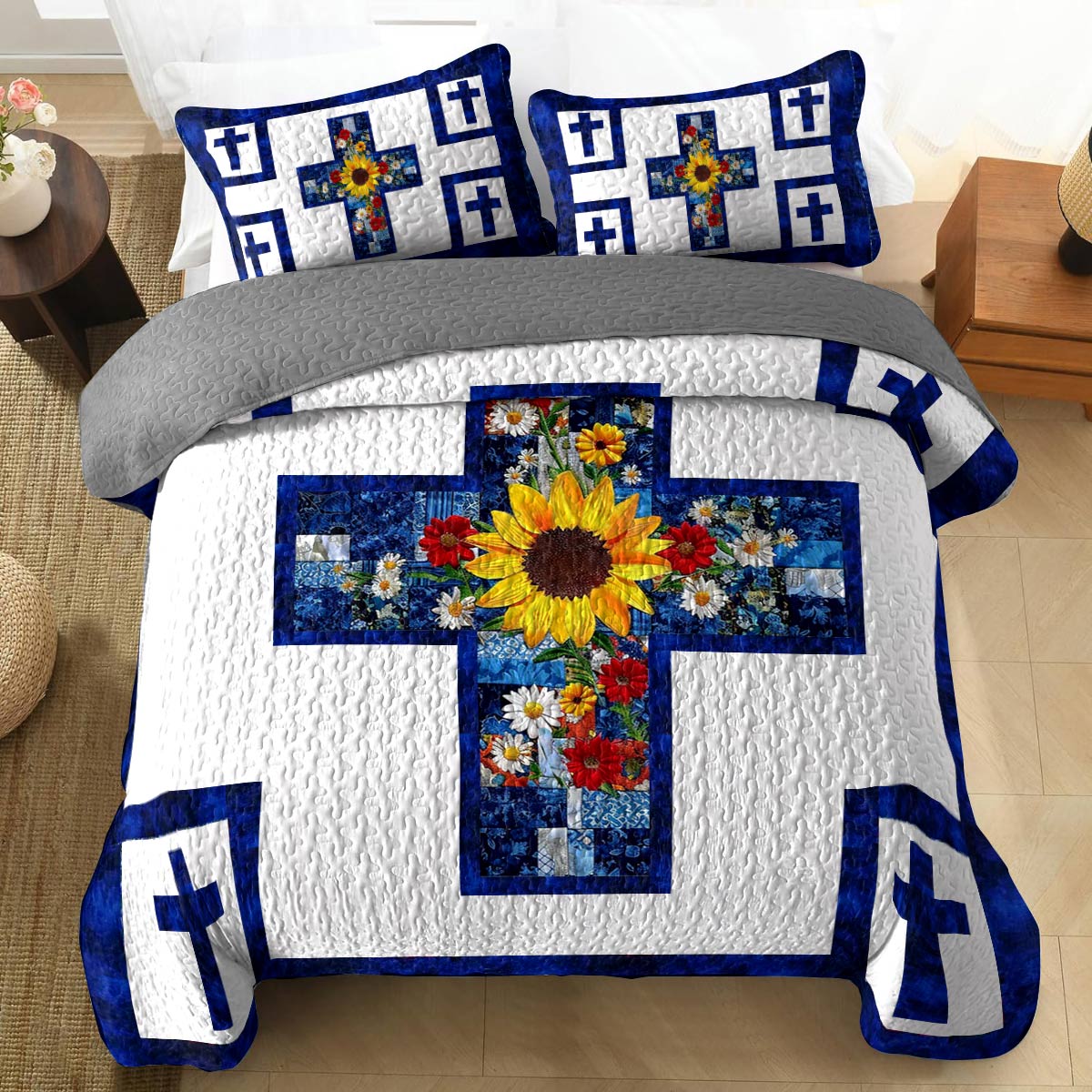 Shineful All Season Quilt 3-Piece Set Charming Sunflower God