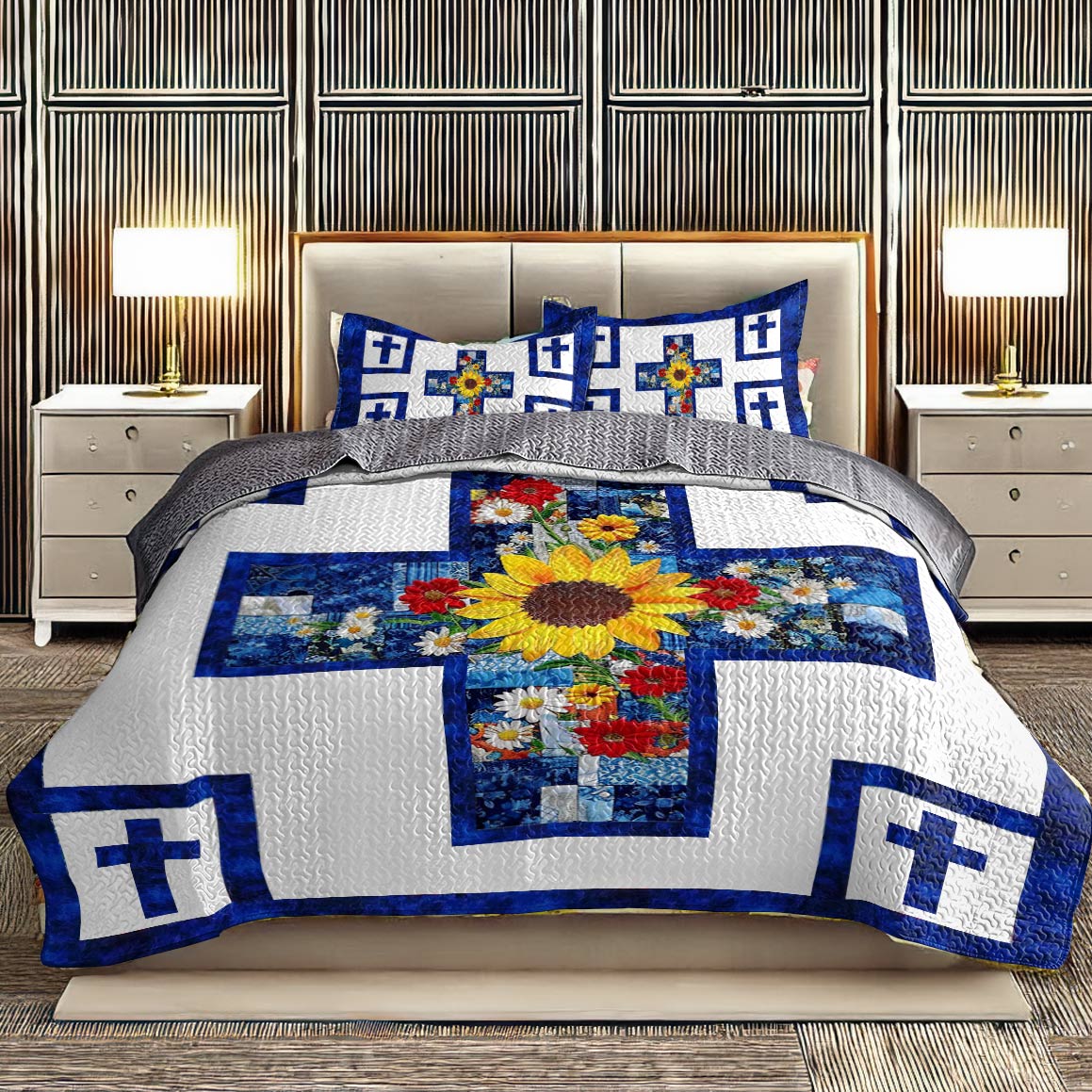 Shineful All Season Quilt 3-Piece Set Charming Sunflower God