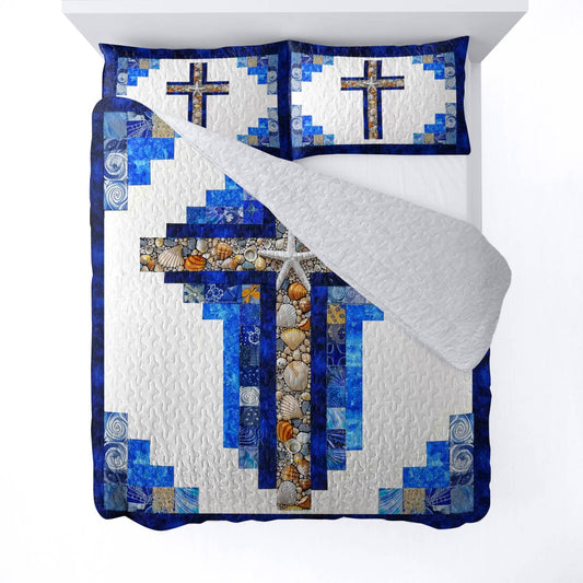 Shineful All Season Quilt 3-Piece Set Faith Hope Beach