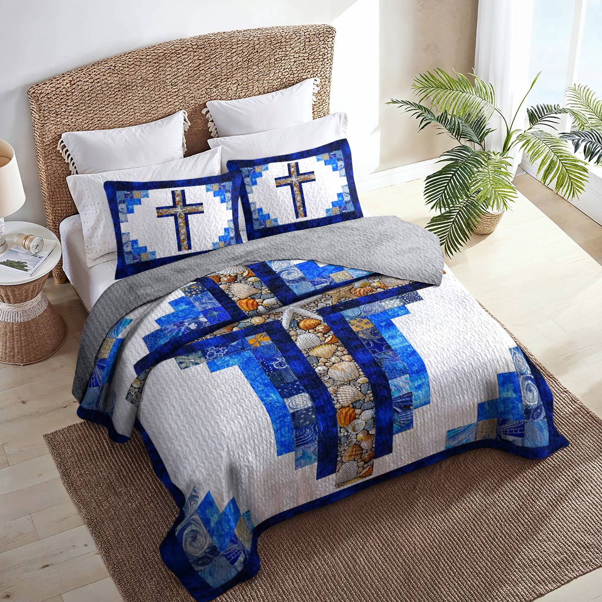 Shineful All Season Quilt 3-Piece Set Faith Hope Beach