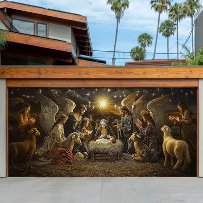Shineful Garage Door Banner Decoration Holy Nativity Angelic Adoration