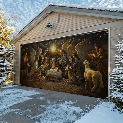 Shineful Garage Door Banner Decoration Holy Nativity Angelic Adoration