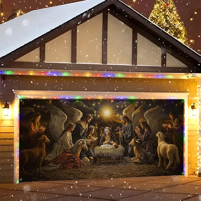 Shineful Garage Door Banner Decoration Holy Nativity Angelic Adoration