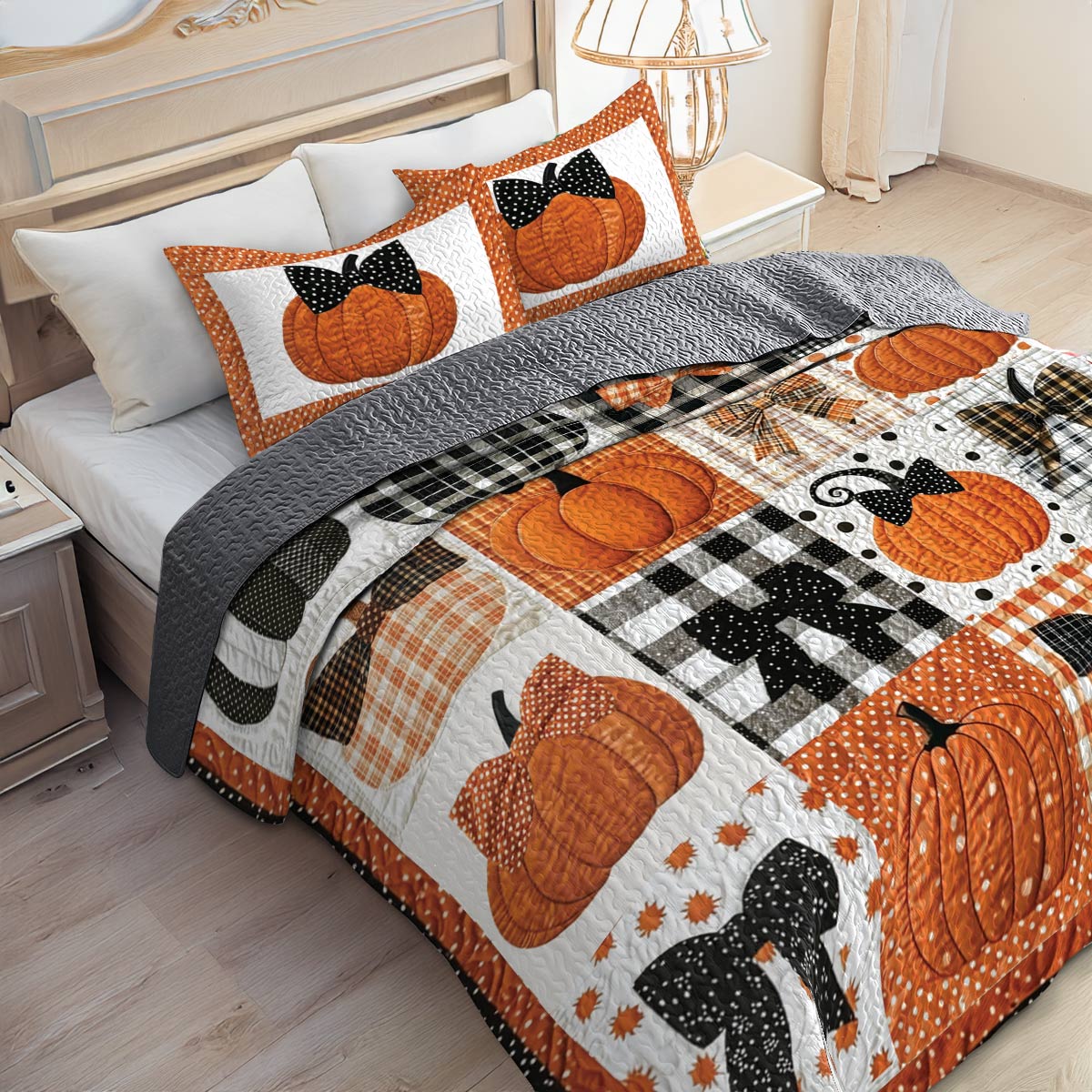 Shineful Flat Print All Season Quilt 3-Piece Set Pretty Pumpkins