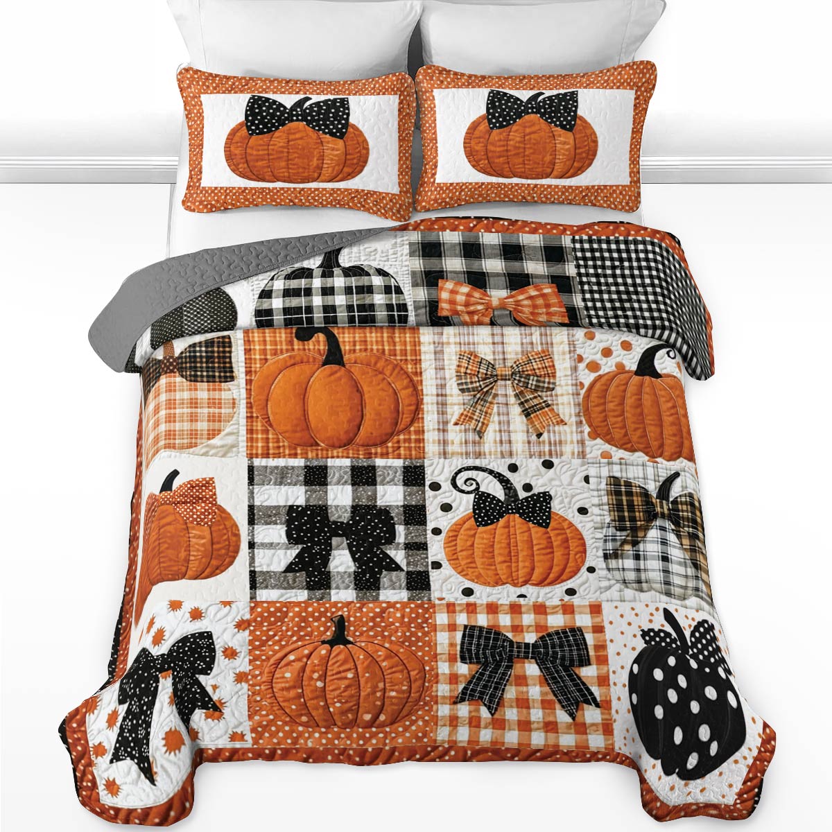 Shineful Flat Print All Season Quilt 3-Piece Set Pretty Pumpkins