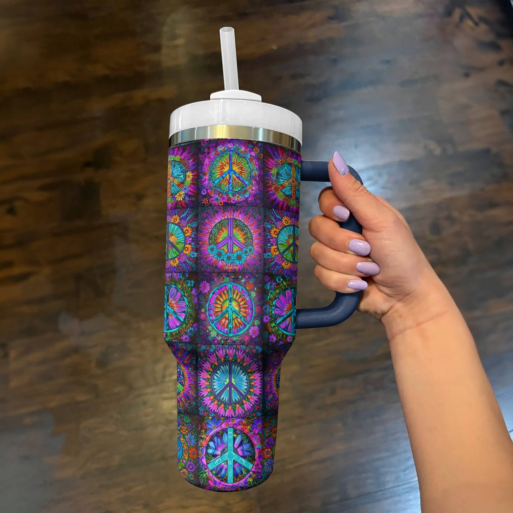 Hippie 40 Oz Shineful™ Tumbler Peace Signs Tl10 Navy 40Oz