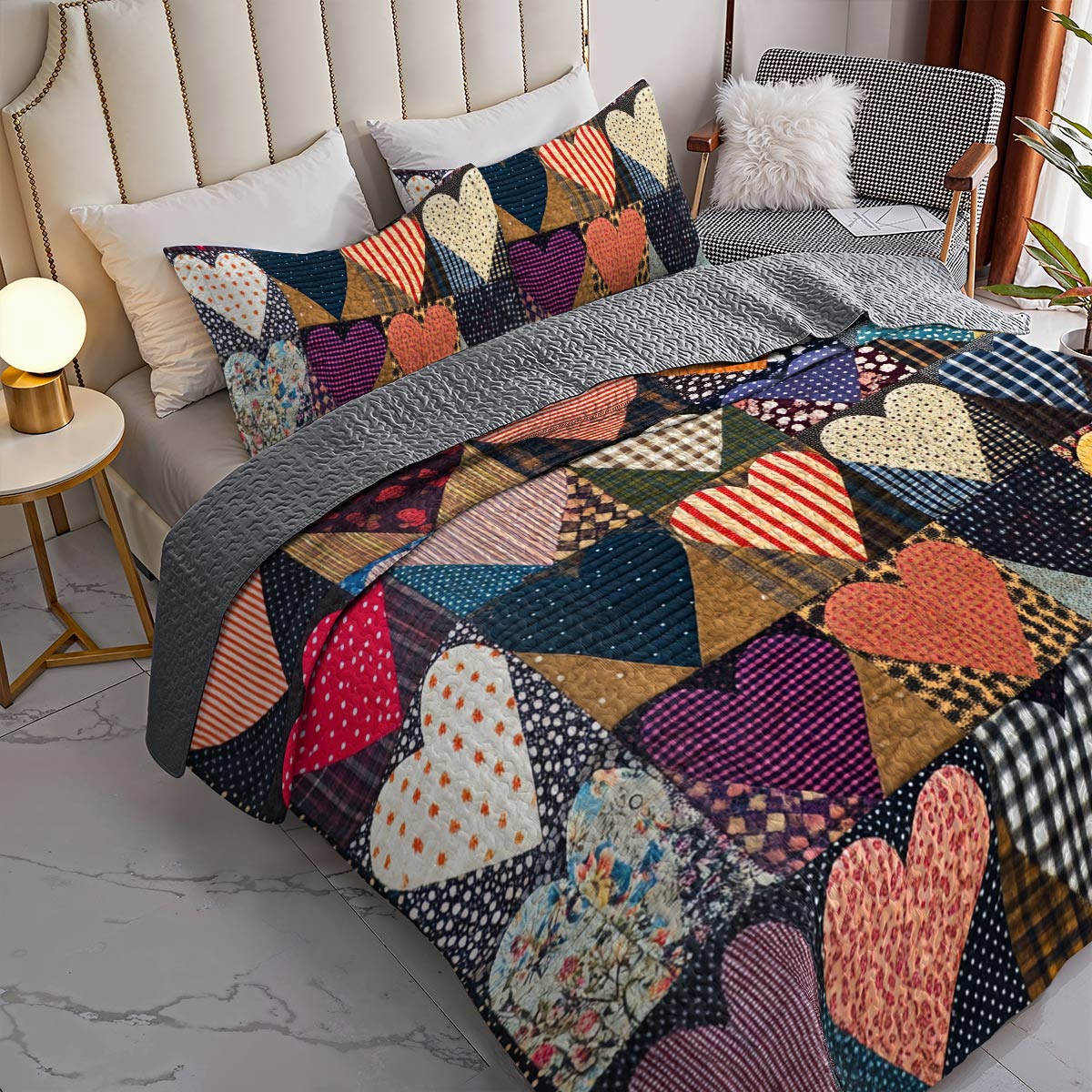 Shineful All Season Quilt 3-Piece Set Breathtaking Heart