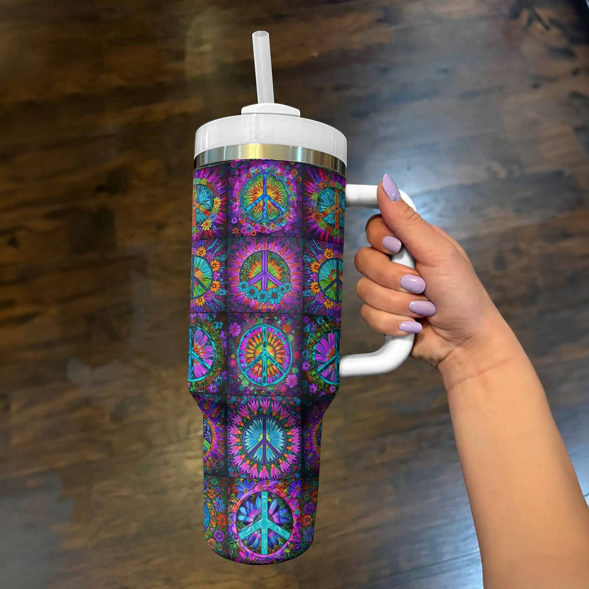 Hippie 40 Oz Shineful™ Tumbler Peace Signs Tl10 White 40Oz