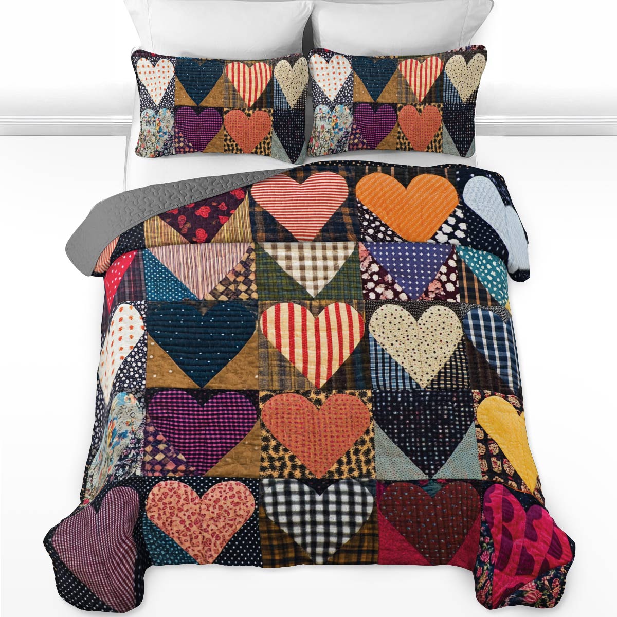 Shineful All Season Quilt 3-Piece Set Breathtaking Heart