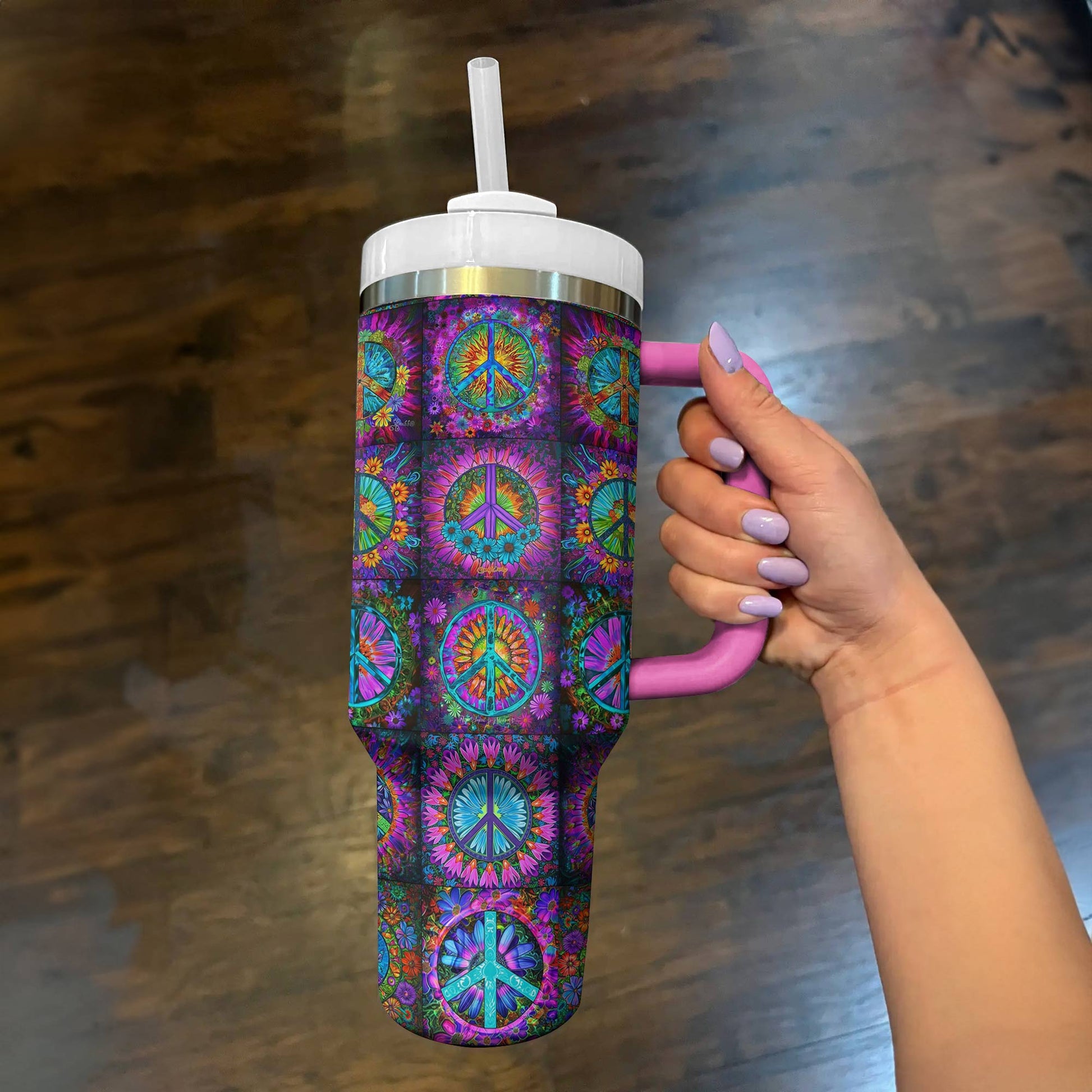 Hippie 40 Oz Shineful™ Tumbler Peace Signs Tl10 Hot Pink 40Oz