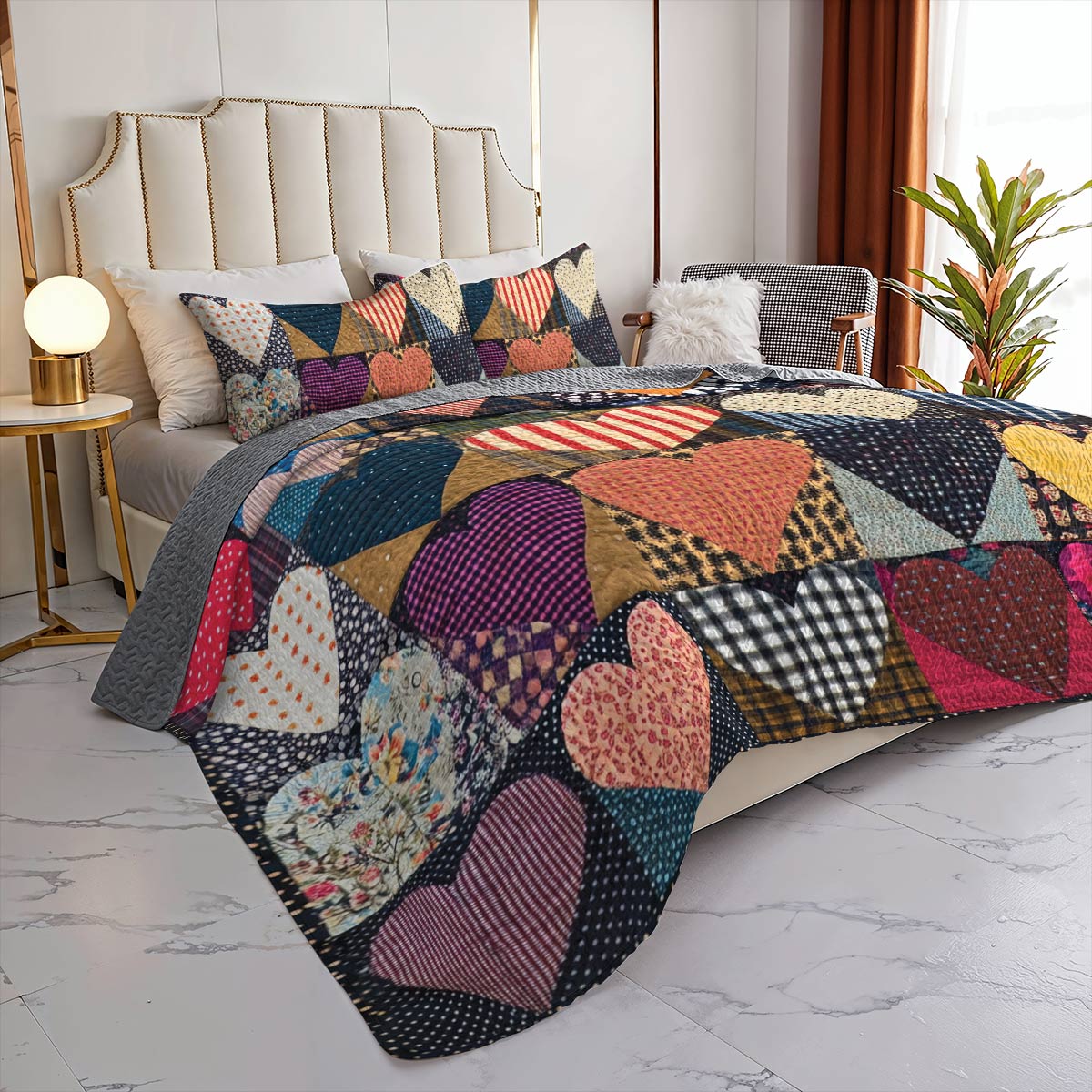 Shineful All Season Quilt 3-Piece Set Breathtaking Heart