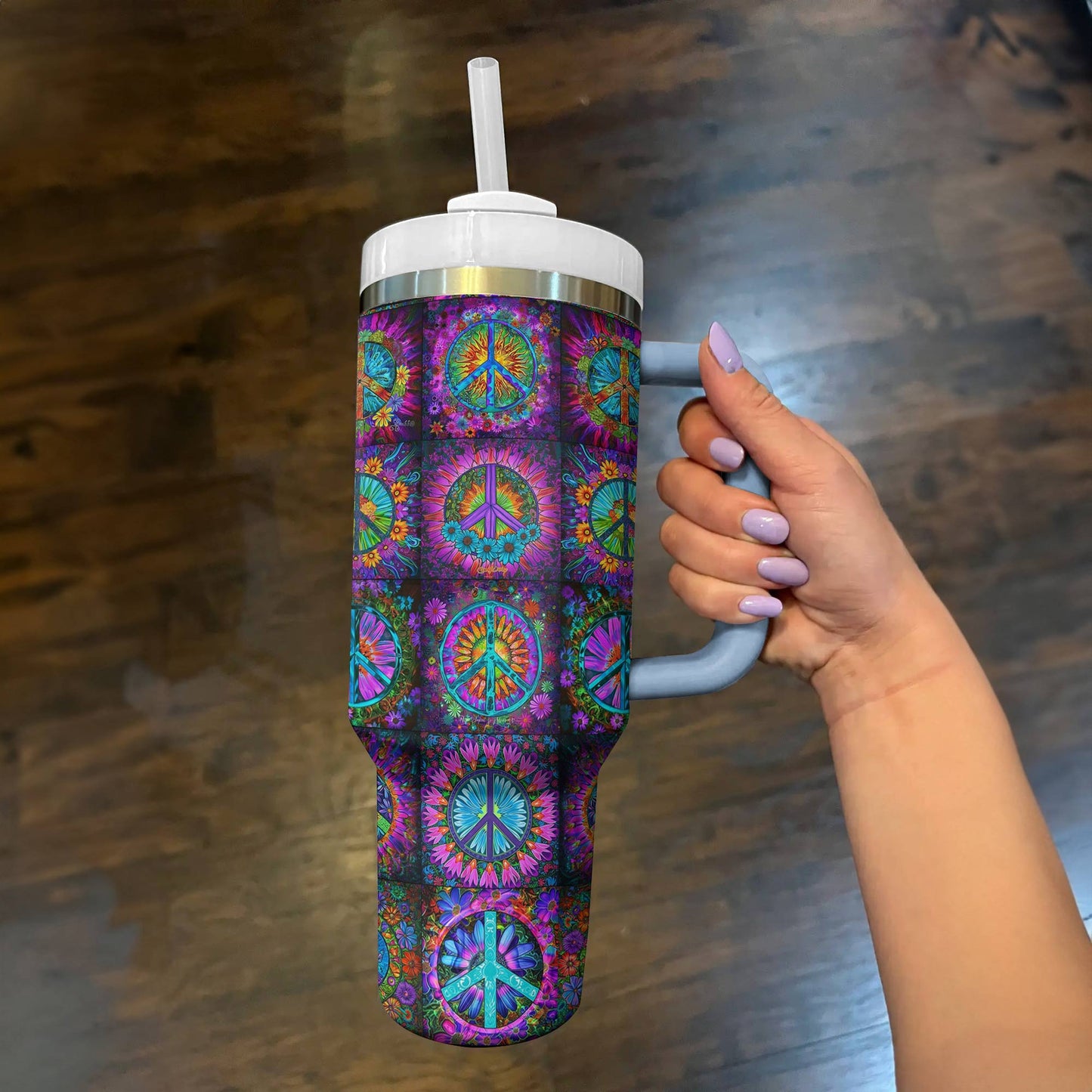 Hippie 40 Oz Shineful™ Tumbler Peace Signs Tl10 Sky Blue 40Oz