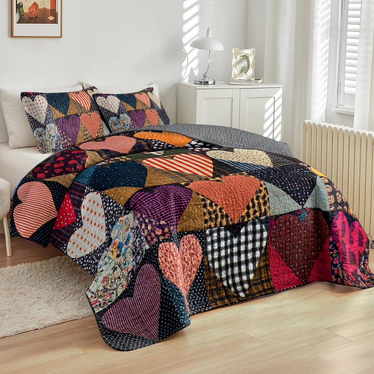 Shineful All Season Quilt 3-Piece Set Breathtaking Heart