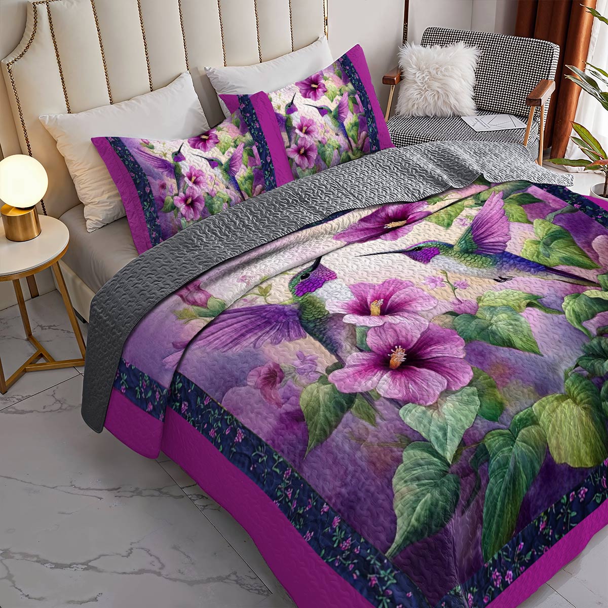 Shineful All Season Quilt 3-Piece Set Enchanting Hummingbird