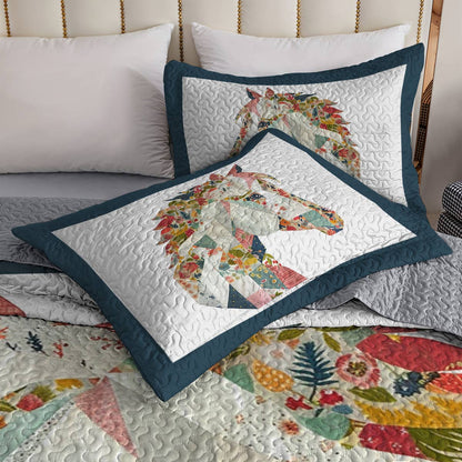 Shineful All Season Quilt 3-Piece Set Charming Floral Horse