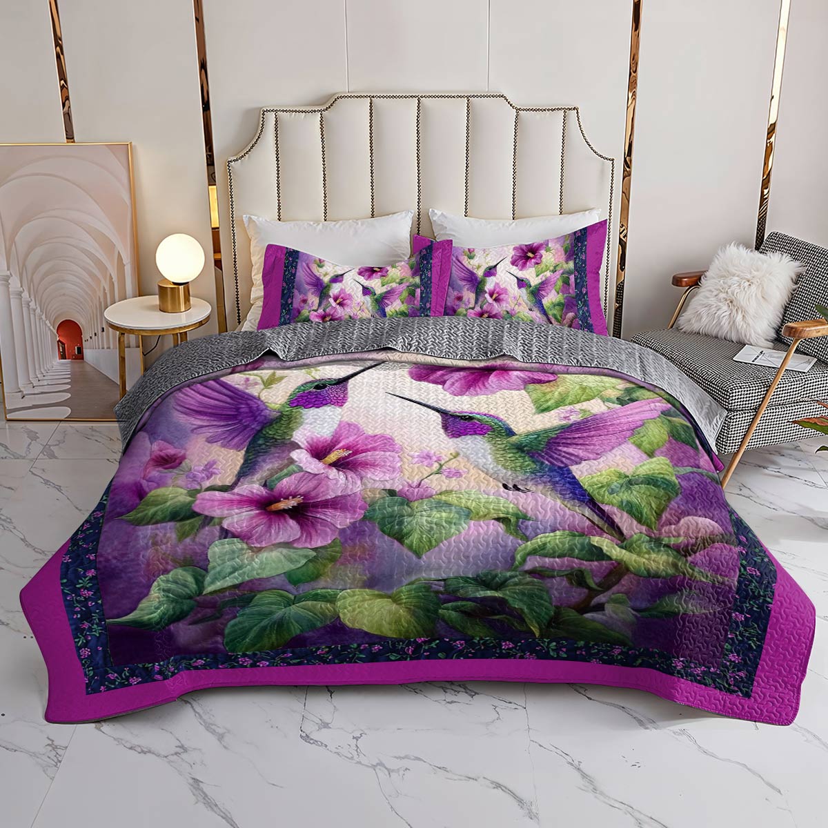 Shineful All Season Quilt 3-Piece Set Enchanting Hummingbird