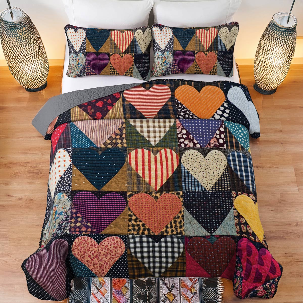 Shineful All Season Quilt 3-Piece Set Breathtaking Heart