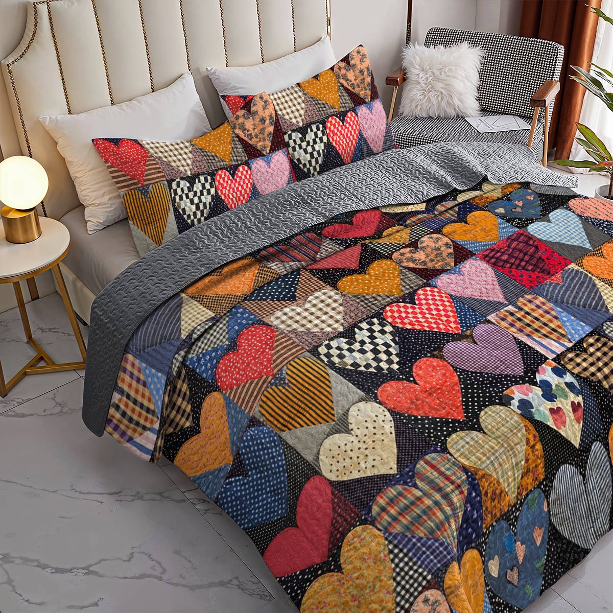 Shineful All Season Quilt 3-Piece Set Cushy Heart