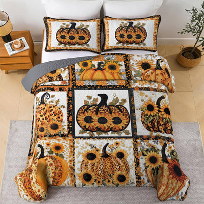 Shineful All Season Quilt 3-Piece Set Gorgeous Pumpkins Sunflowers